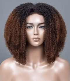 4C Edge! Afro Curly Ombre Brown HD Lace Frontal Wig