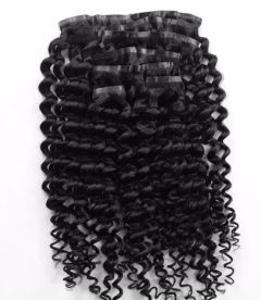 Deep Curly Seamless PU Weft Clip In Extension Natural Black
